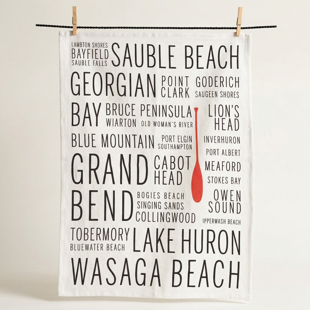 Lake Huron Names Tea Towel