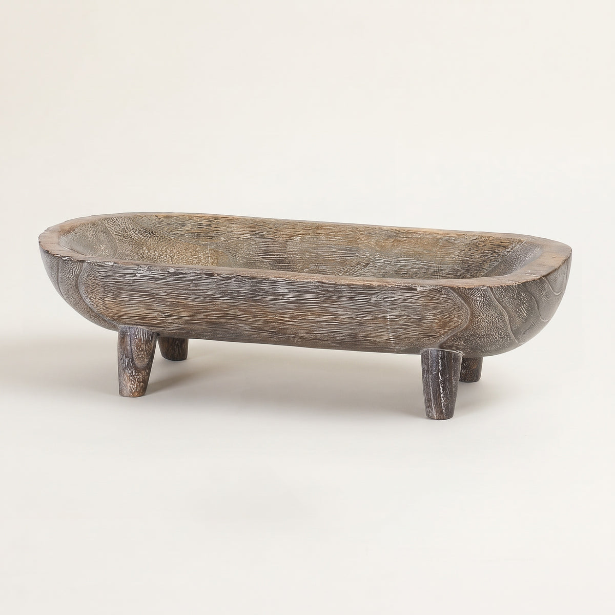 Small Carved Wood Oval Bowl on Legs