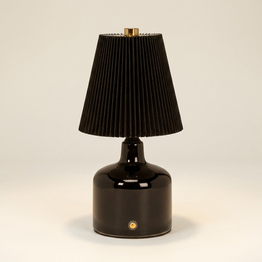 Small Led Lamp With Pleated Shade - Black