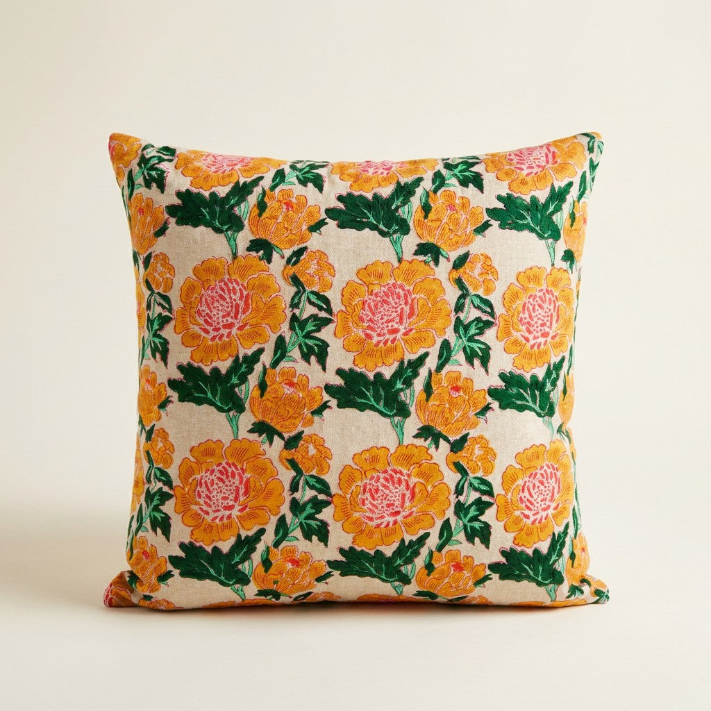 Block Print Goldenrise Pillow