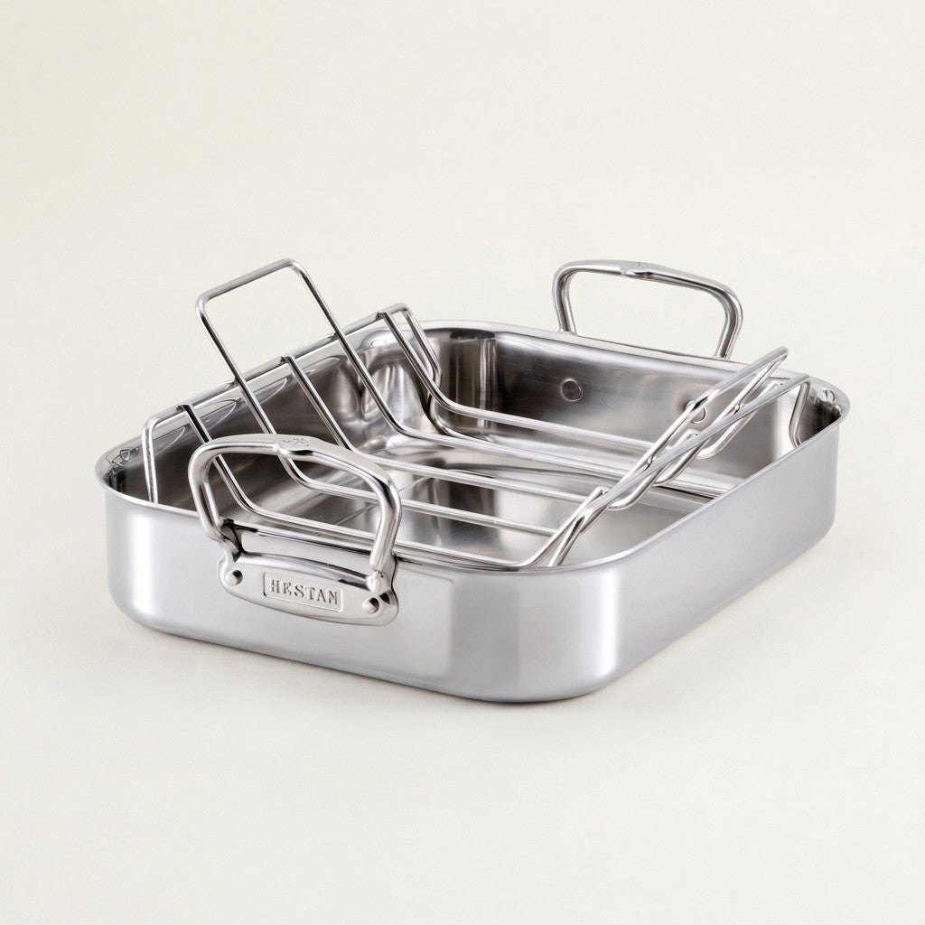 Hestan Provisions Polished Clad Roaster with Rack, 14.5"