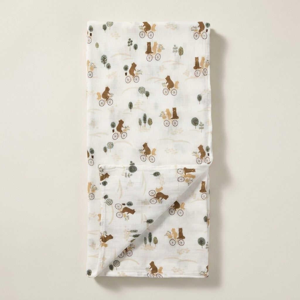 Bears on Bikes Muslin Swaddle