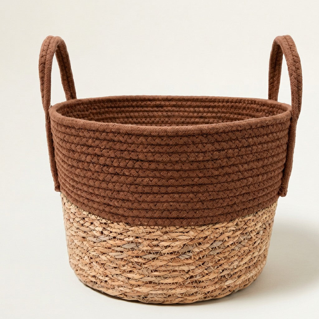 Small Woven Cotton Rope & Rush Basket