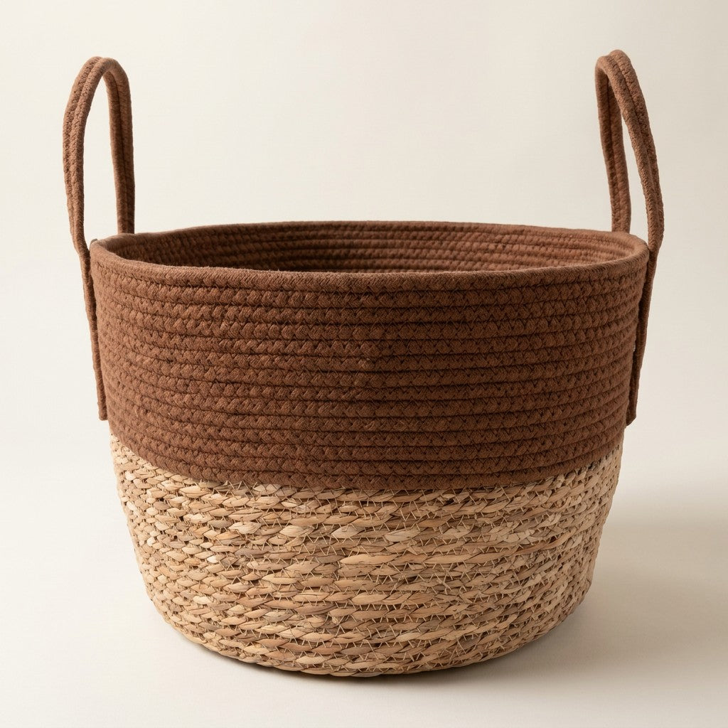 Medium Woven Cotton Rope & Rush Basket