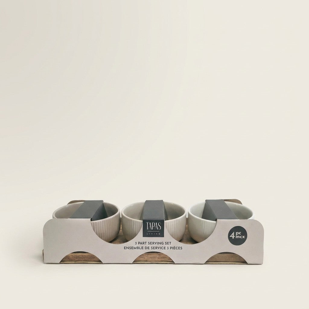 4 Piece Acacia Ceramic Serving Set