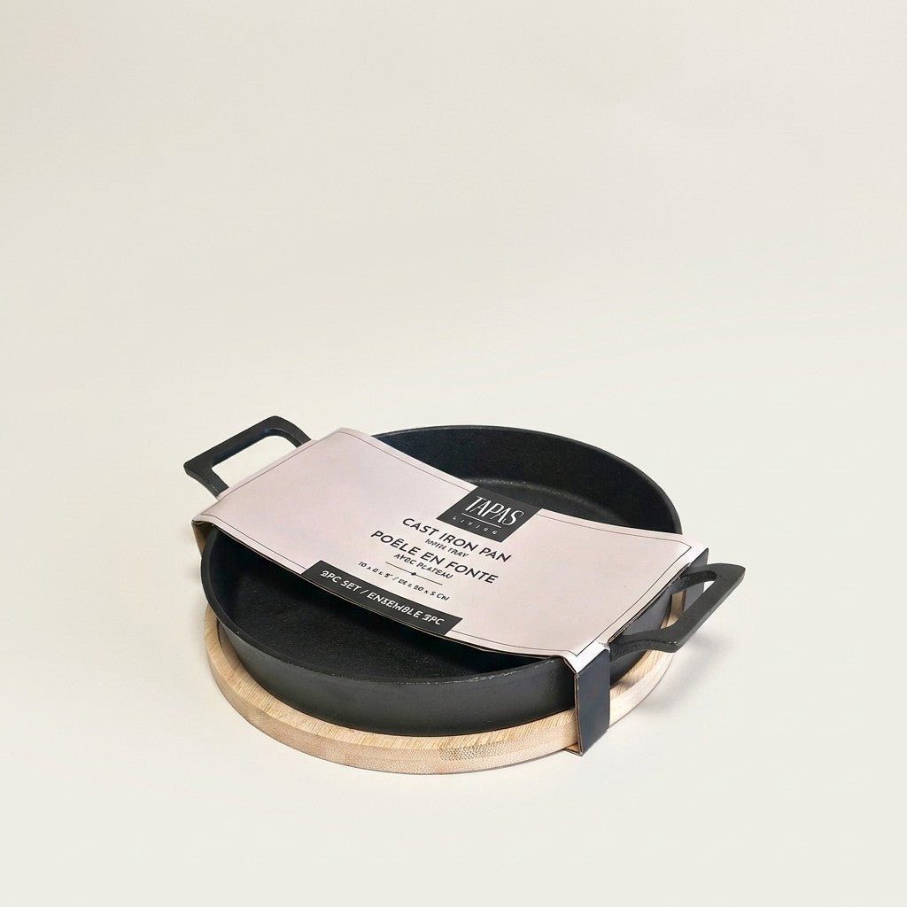 Cast Iron Shallow Handle Pan with Tray Round