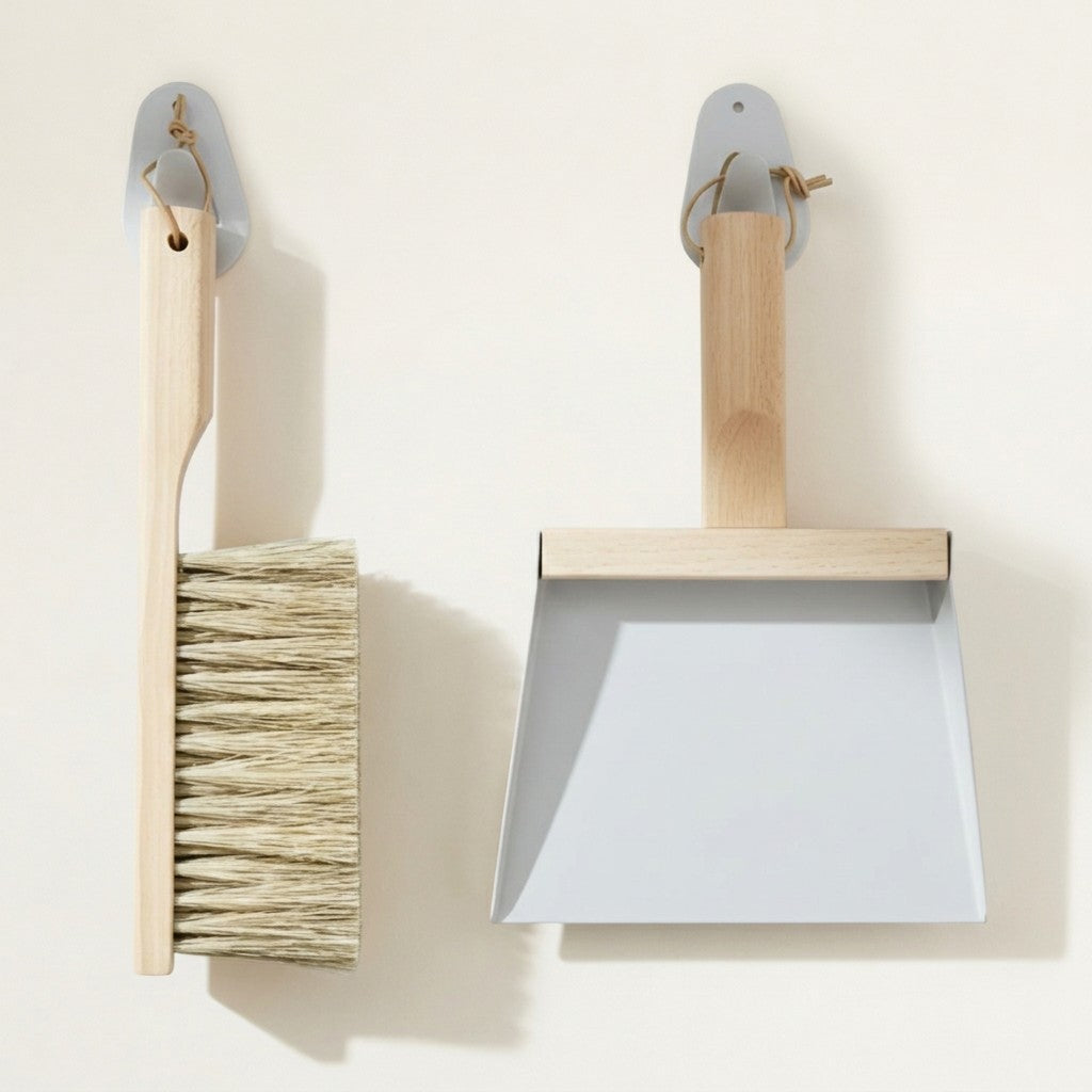 Andree Jardin "Mr & Mrs Clynk" Hand Brush, Dustpan and Wall Hooks, Grey