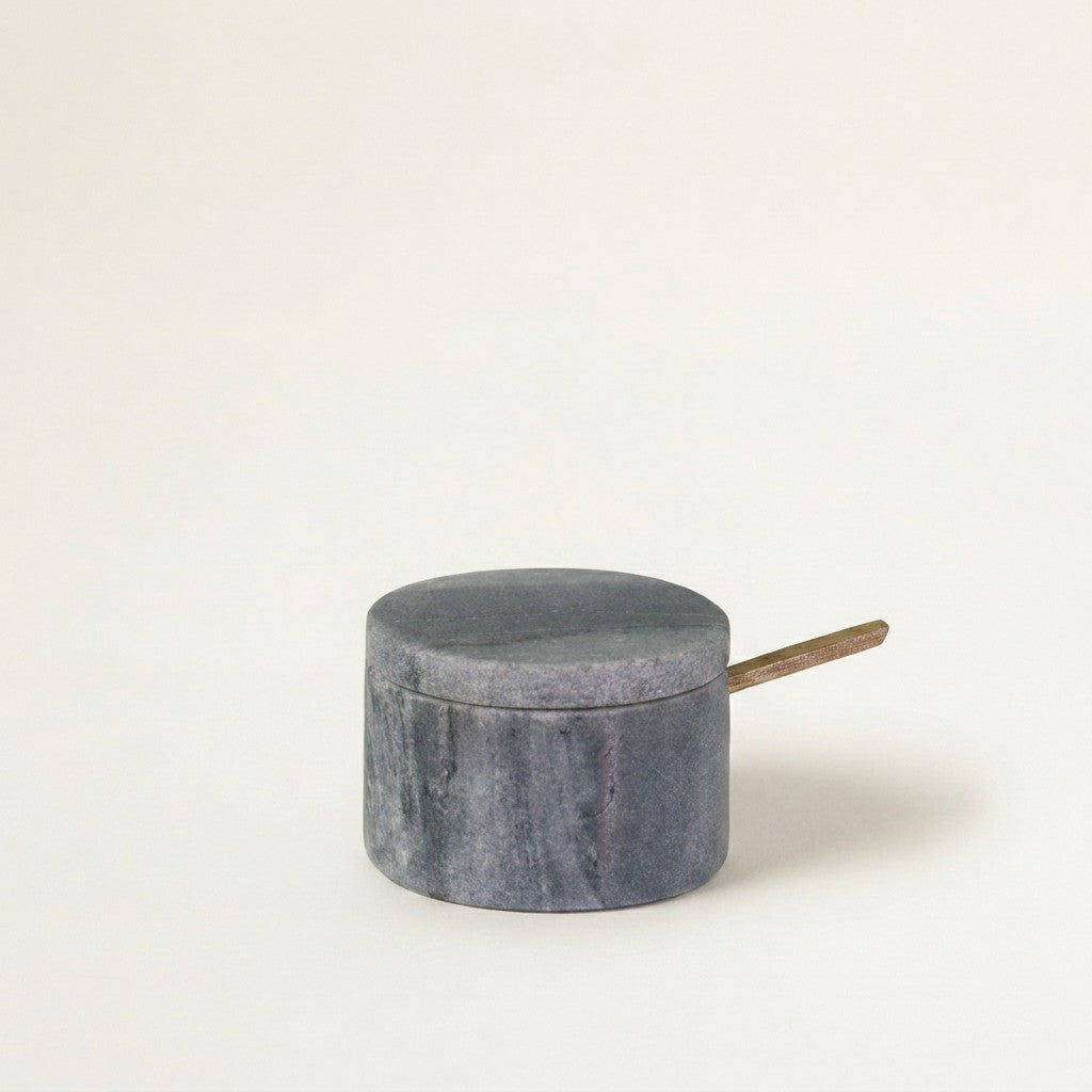 Gray Marble Lidded Cellar with Wood Spoon