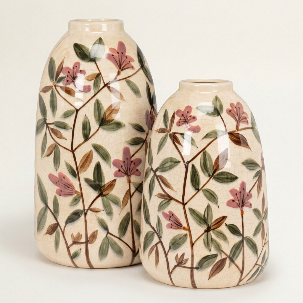 Large Pink Floral Tall Vase