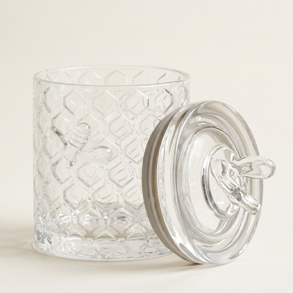 Honeycomb Jar With Bee On Sealed Lid 5 H - Clear