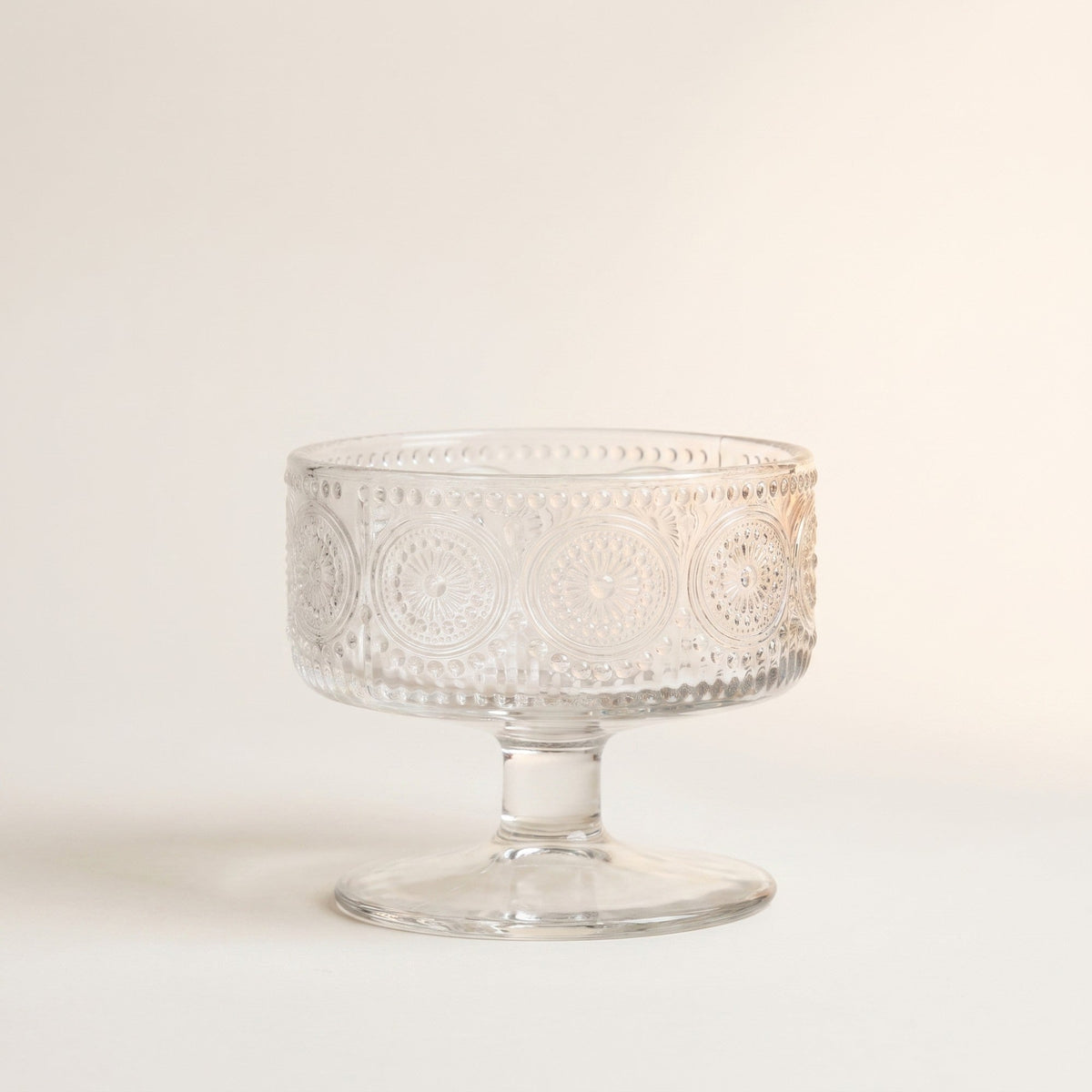 Embossed Circle Pedestal Sm Bowl 3 5 D - Clear