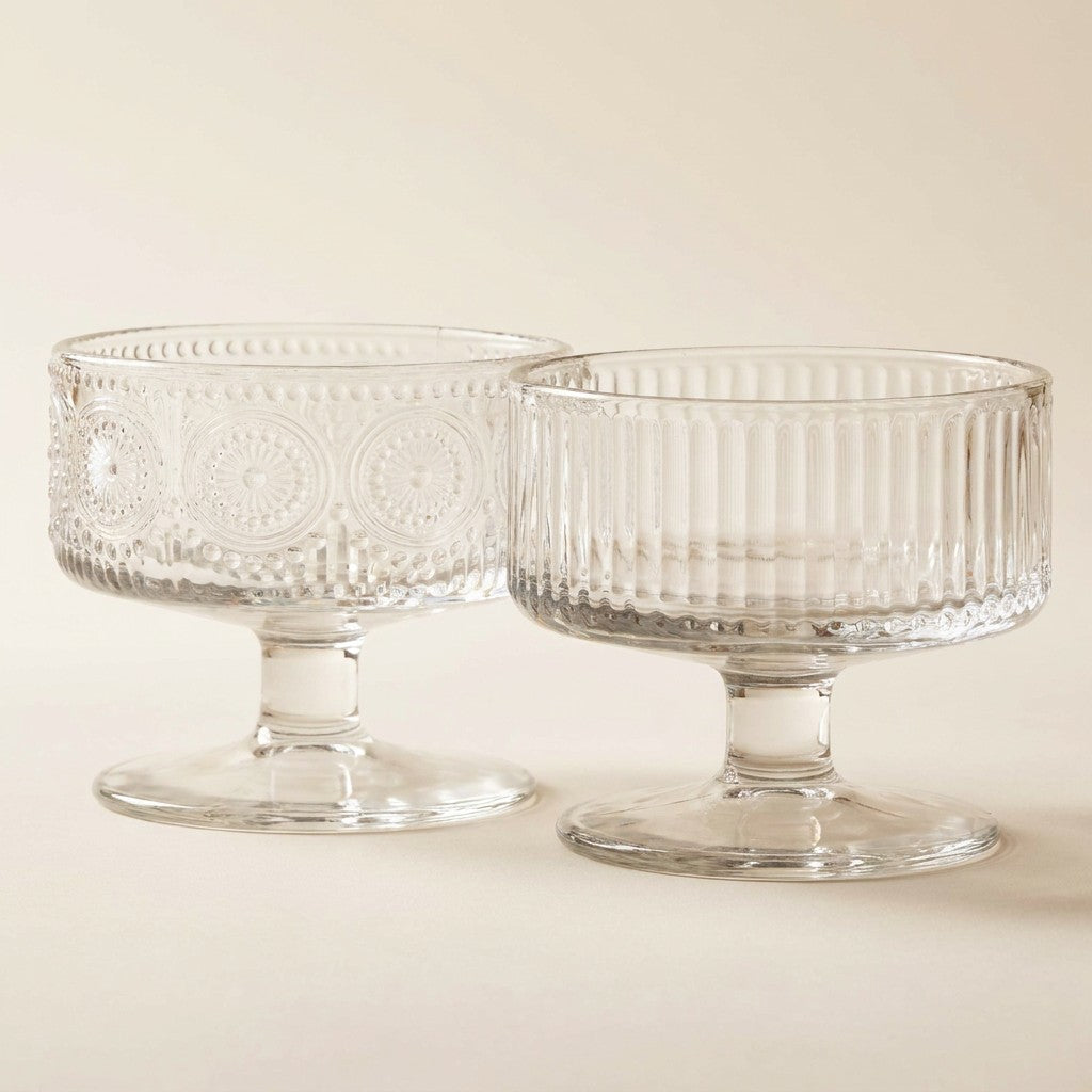 Embossed Circle Pedestal Sm Bowl 3 5 D - Clear