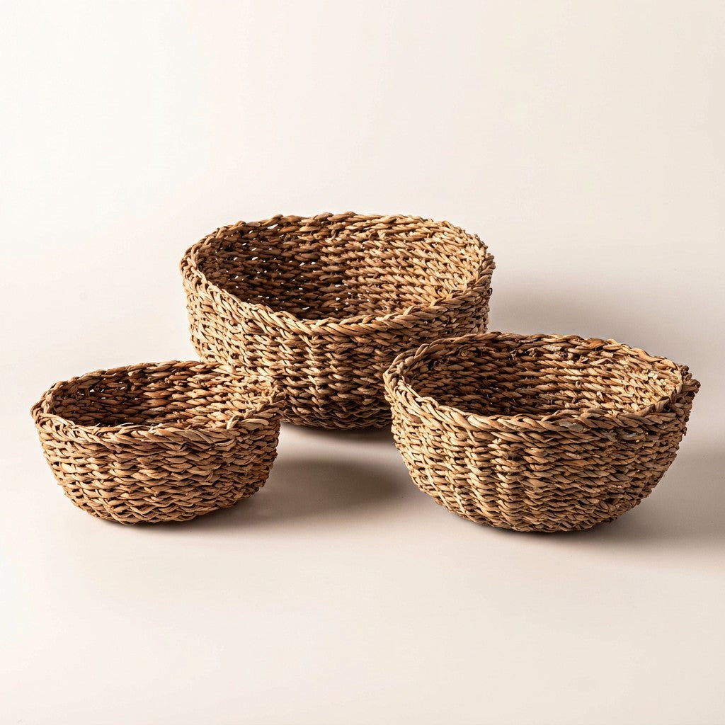 Round Seagrass Bowls, Set of 3