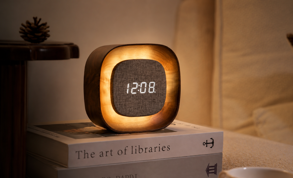 Lumos Night Light & Sound-Activated Clock, Square