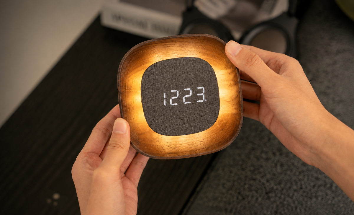 Lumos Night Light & Sound-Activated Clock, Square