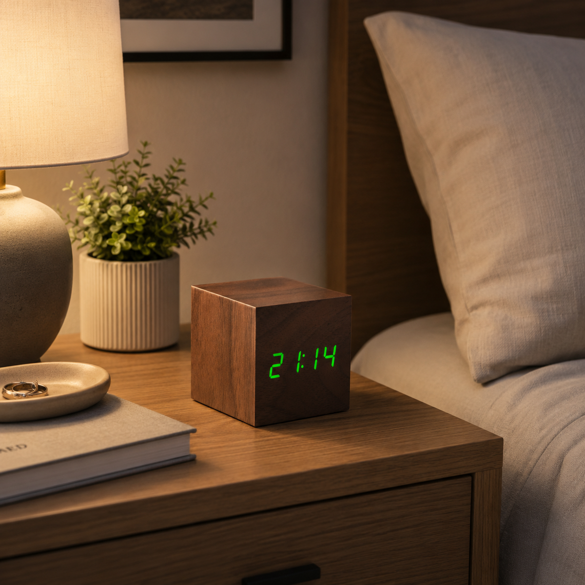 Wooden Cube Click Clock, Beech