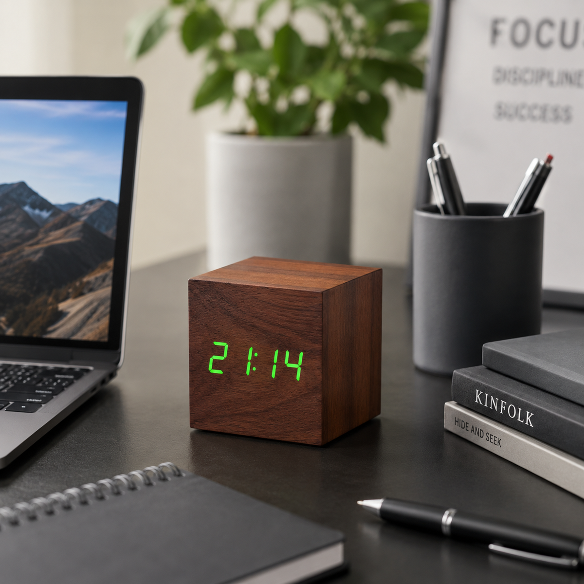Wooden Cube Click Clock, Beech