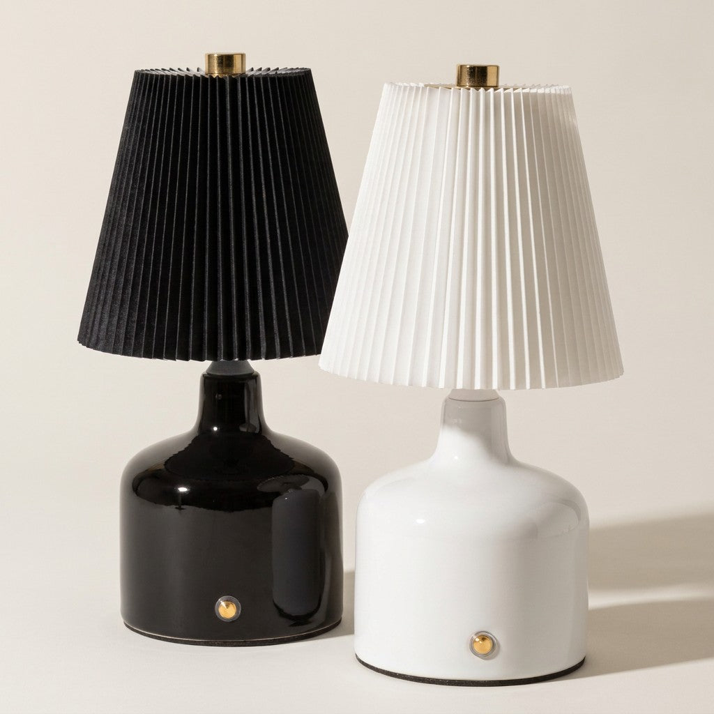 Small Led Lamp With Pleated Shade - Black