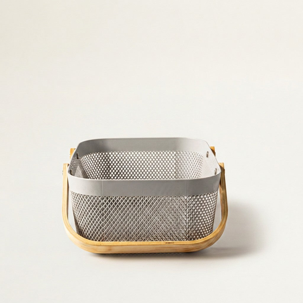 Plexus Mesh Storage Basket with Wooden Handle, Medium