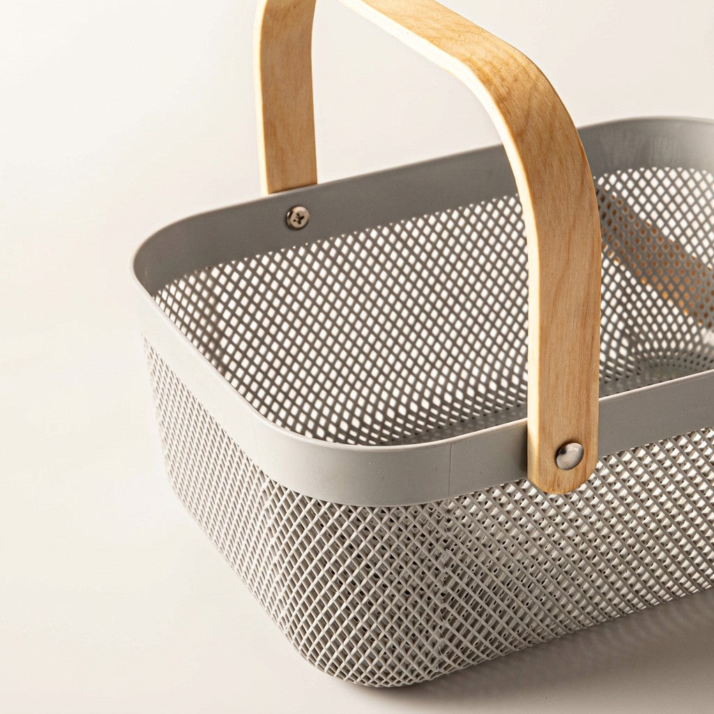 Plexus Mesh Storage Basket with Wooden Handle, Medium