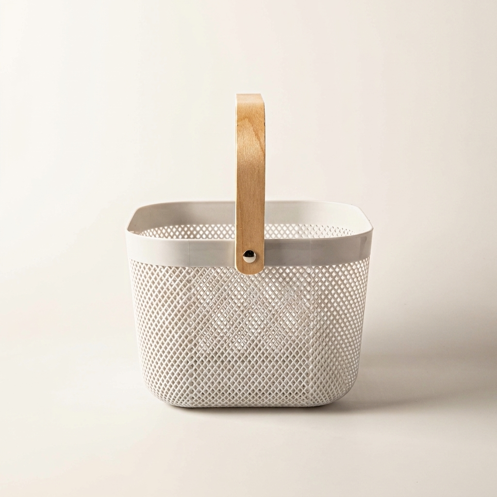 Plexus Mesh Storage Basket with Wooden Handle, Small