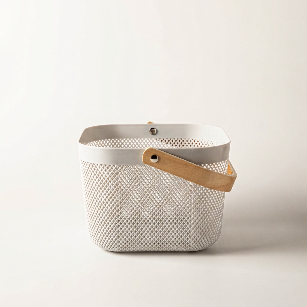 Plexus Mesh Storage Basket with Wooden Handle, Small