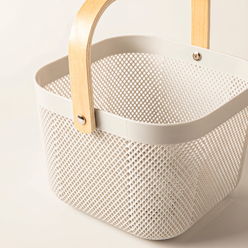 Plexus Mesh Storage Basket with Wooden Handle, Small