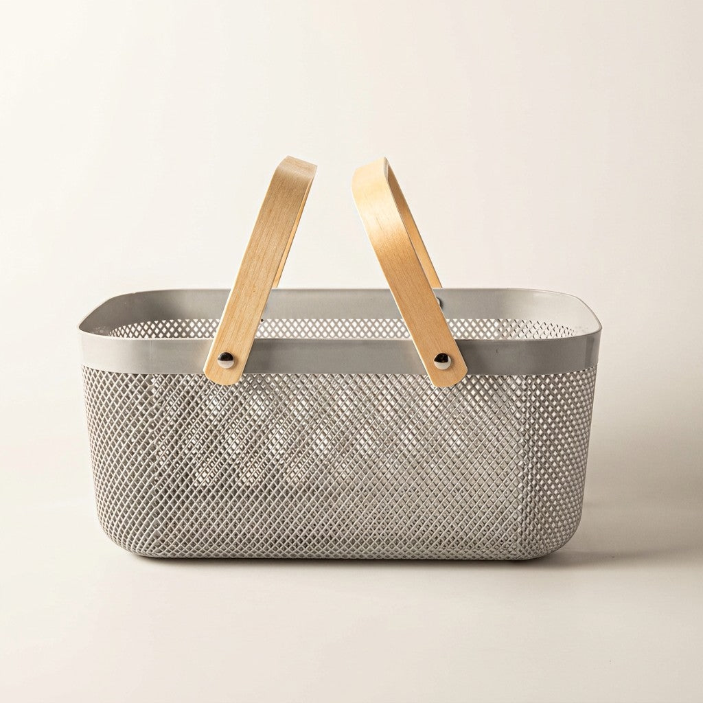 Plexus Mesh Storage Basket with Wooden Handle, Large