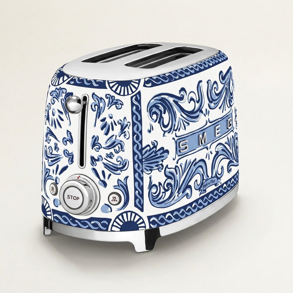 SMEG x Dolce Electric Toaster 2 Slice, Blu Mediterraneo