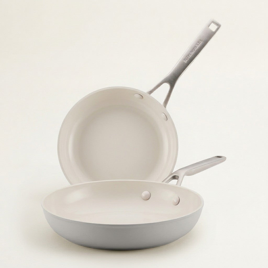 Poêles antiadhésives en céramique et aluminium anodisé dur KitchenAid, compatibles avec l’induction, paquet de 2