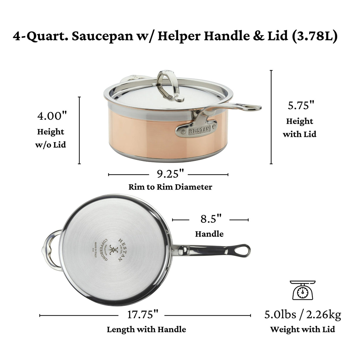 Hestan CopperBond Covered Saucepan with Helper Handle, 4 Qt