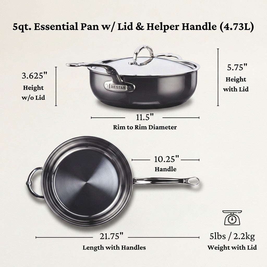 Hestan NanoBond Covered Essential Pan with Helper Handle, 5 Qt