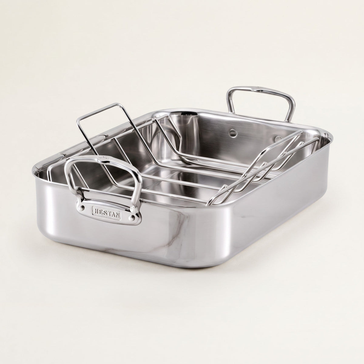 Hestan Provisions Polished Clad Roaster with Rack, 14.5"