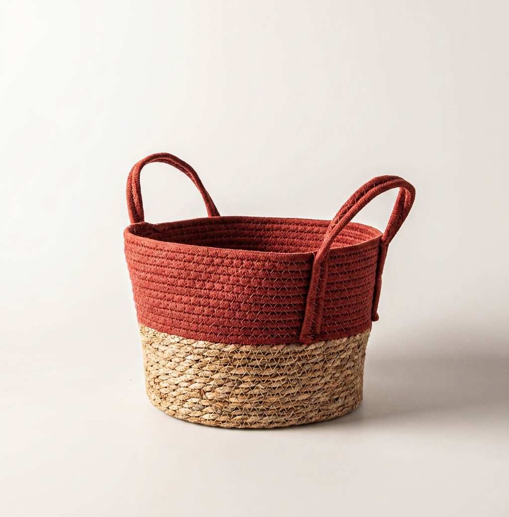 Small Woven Cotton Rope & Rush Basket