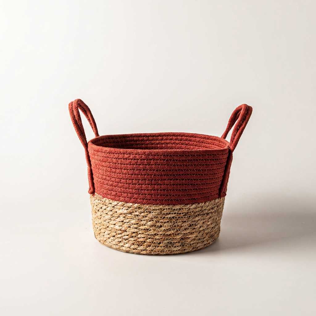 Small Woven Cotton Rope & Rush Basket