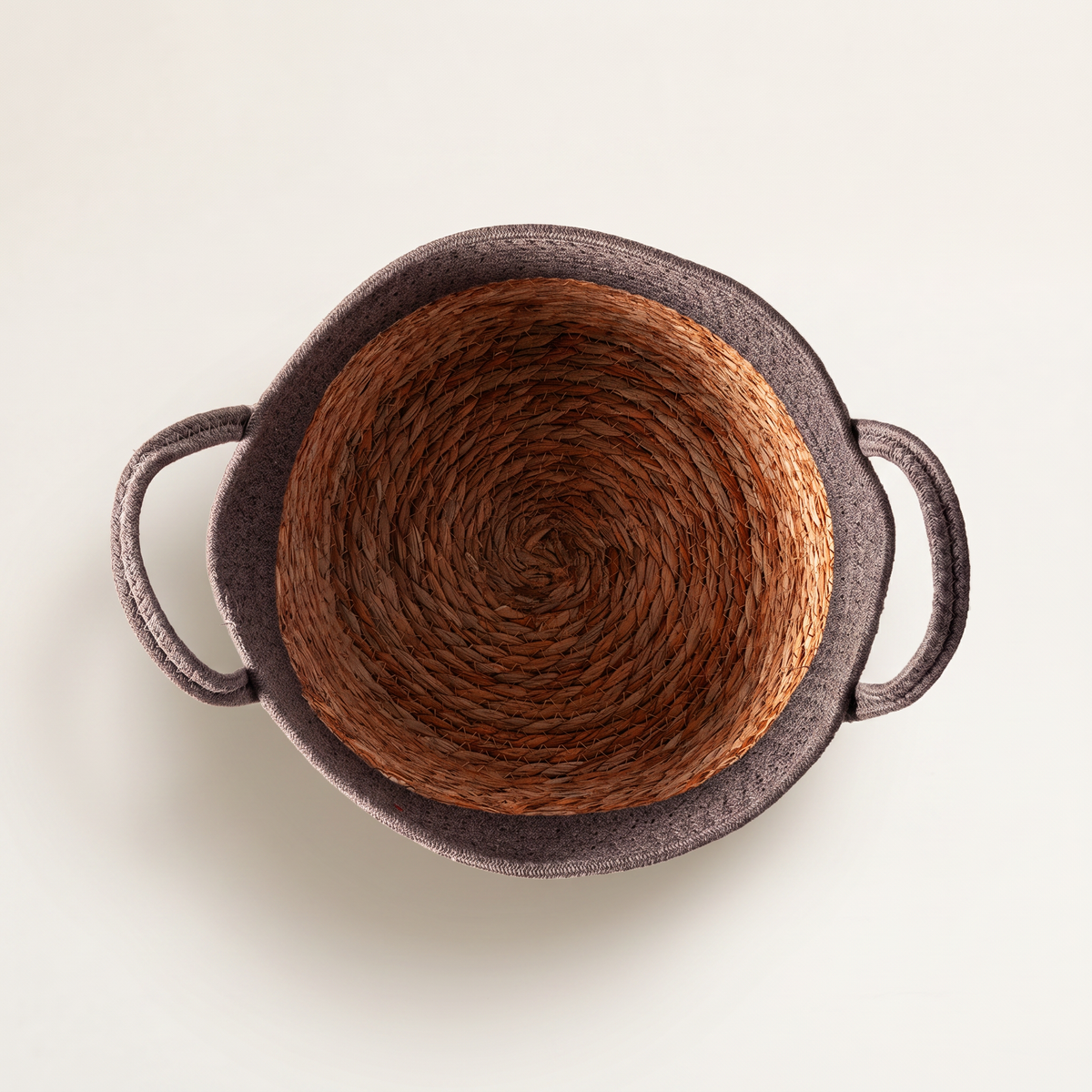 Small Woven Cotton Rope & Rush Basket
