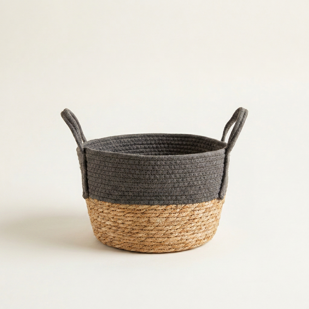 Small Woven Cotton Rope & Rush Basket