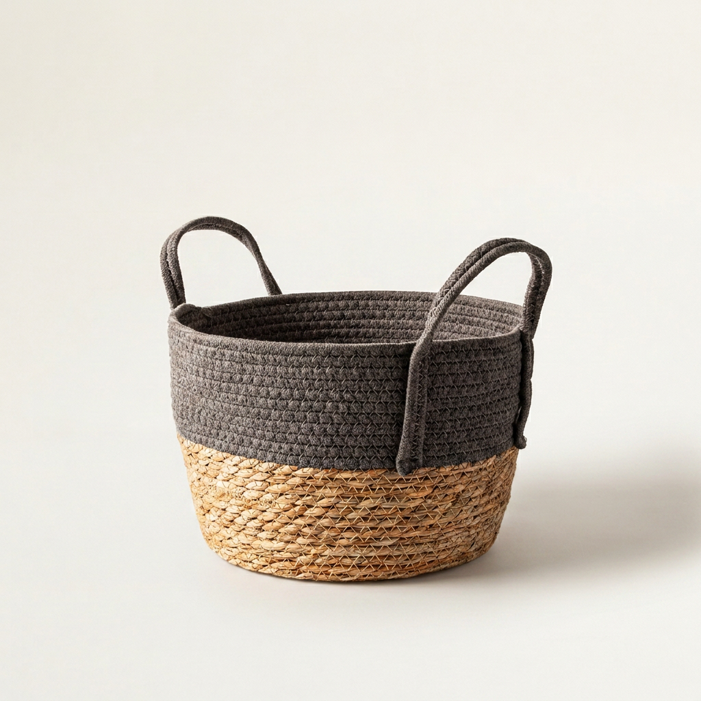 Small Woven Cotton Rope & Rush Basket