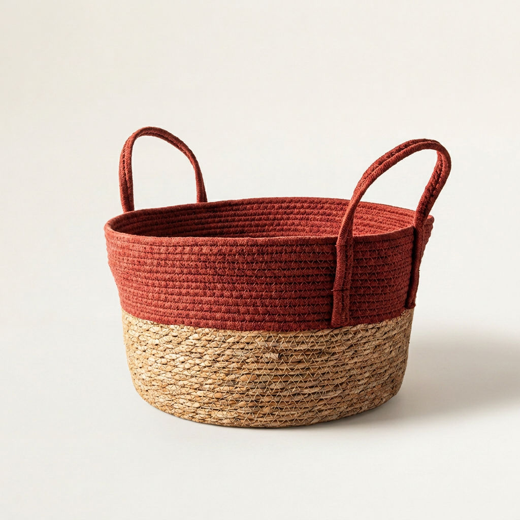 Medium Woven Cotton Rope & Rush Basket