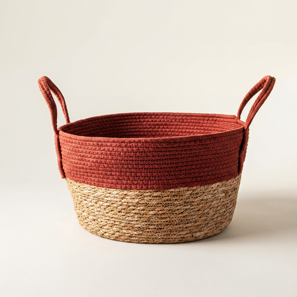 Medium Woven Cotton Rope & Rush Basket