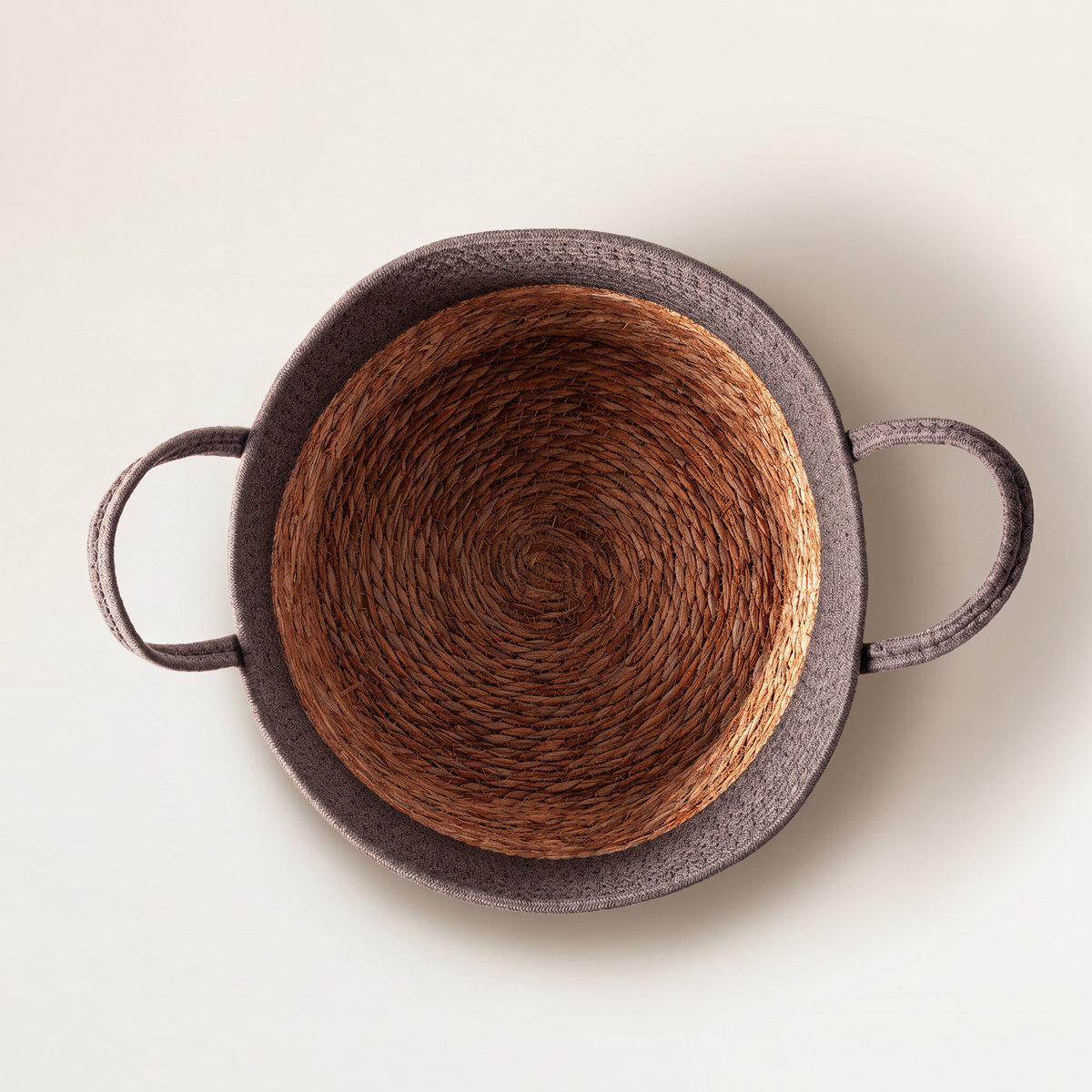 Medium Woven Cotton Rope & Rush Basket