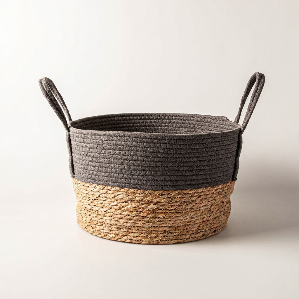 Medium Woven Cotton Rope & Rush Basket