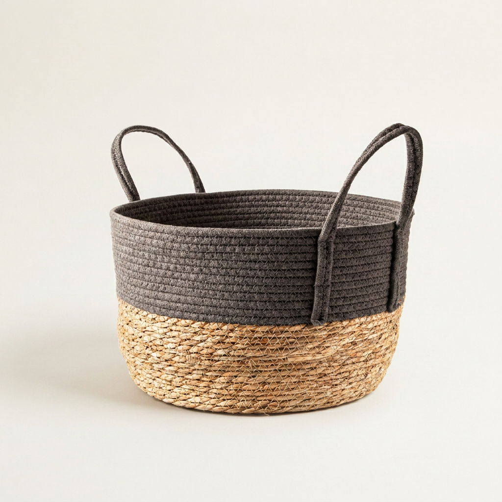 Medium Woven Cotton Rope & Rush Basket
