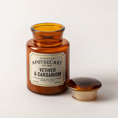 Apothecary Candle, Amber Glass – Vetiver & Cardamom, 8 oz
