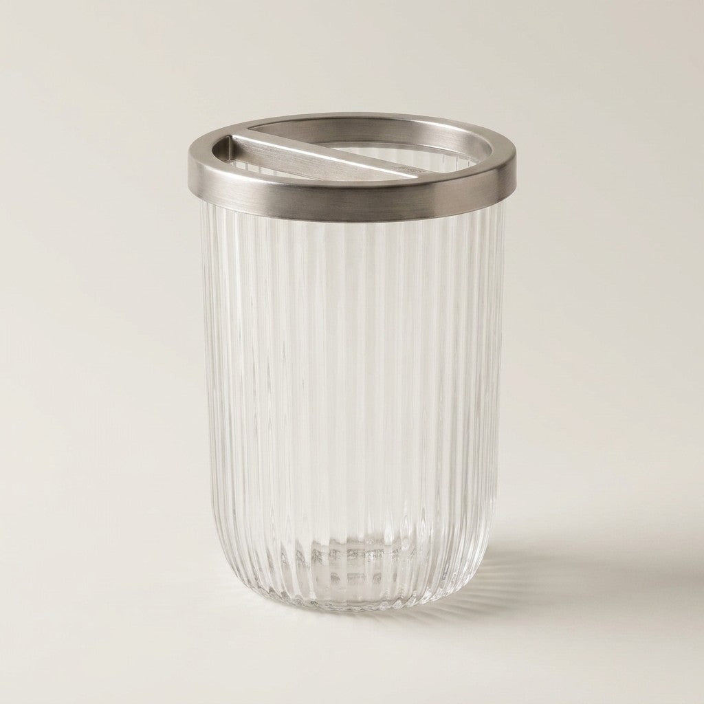 Porte-brosses à dents en verre cannelé, transparent/nickel brossé