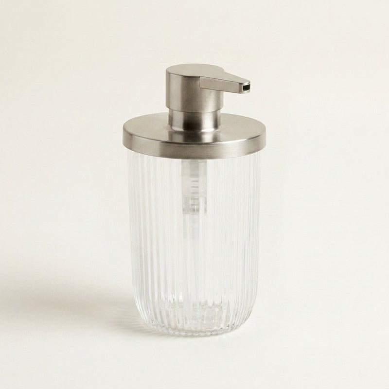 Distributeur de savon en verre cannelé, transparent/nickel brossé