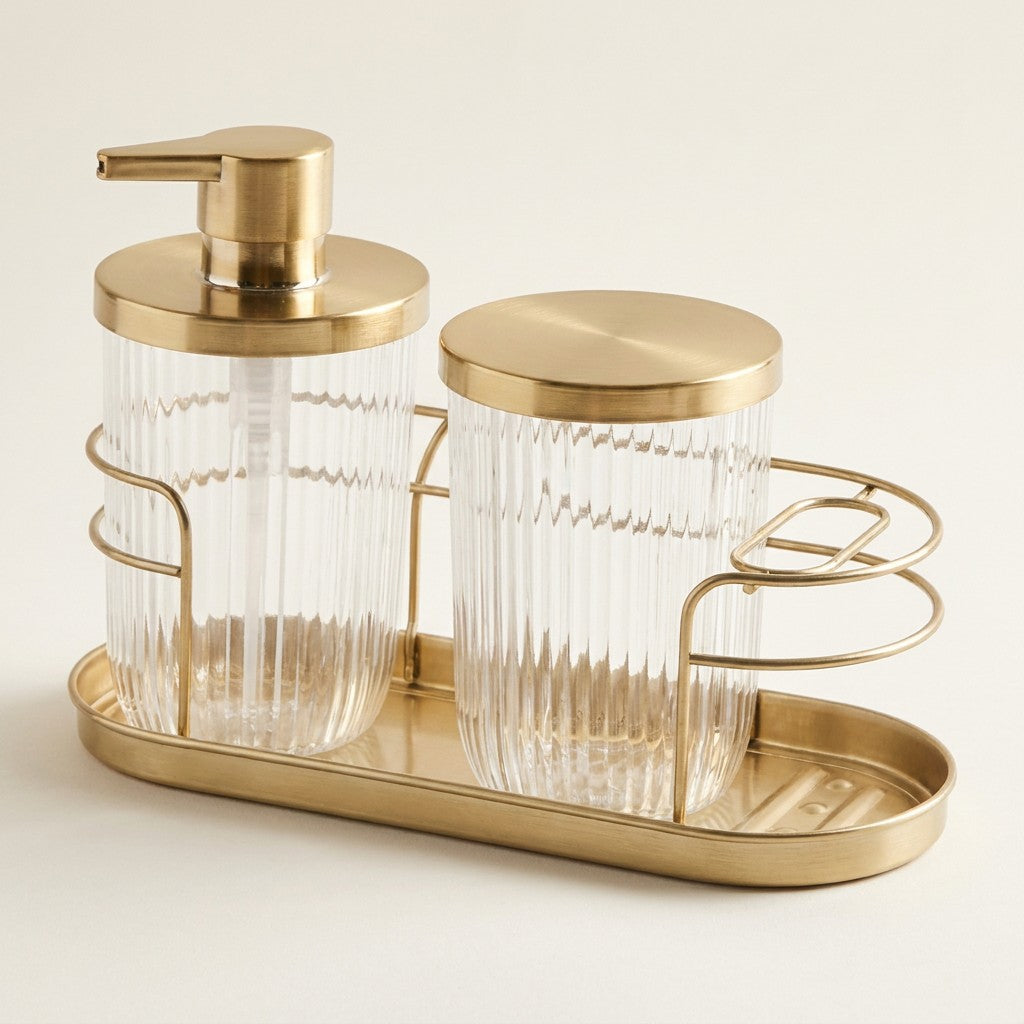 Soap Pump, Canister, Cage Toothbrush Holder (Set of 3)