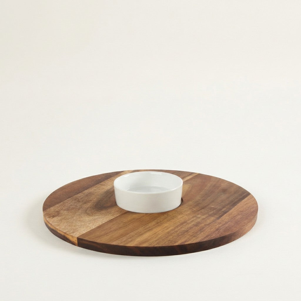 Acacia Lazy Susan with Ceramic Dish