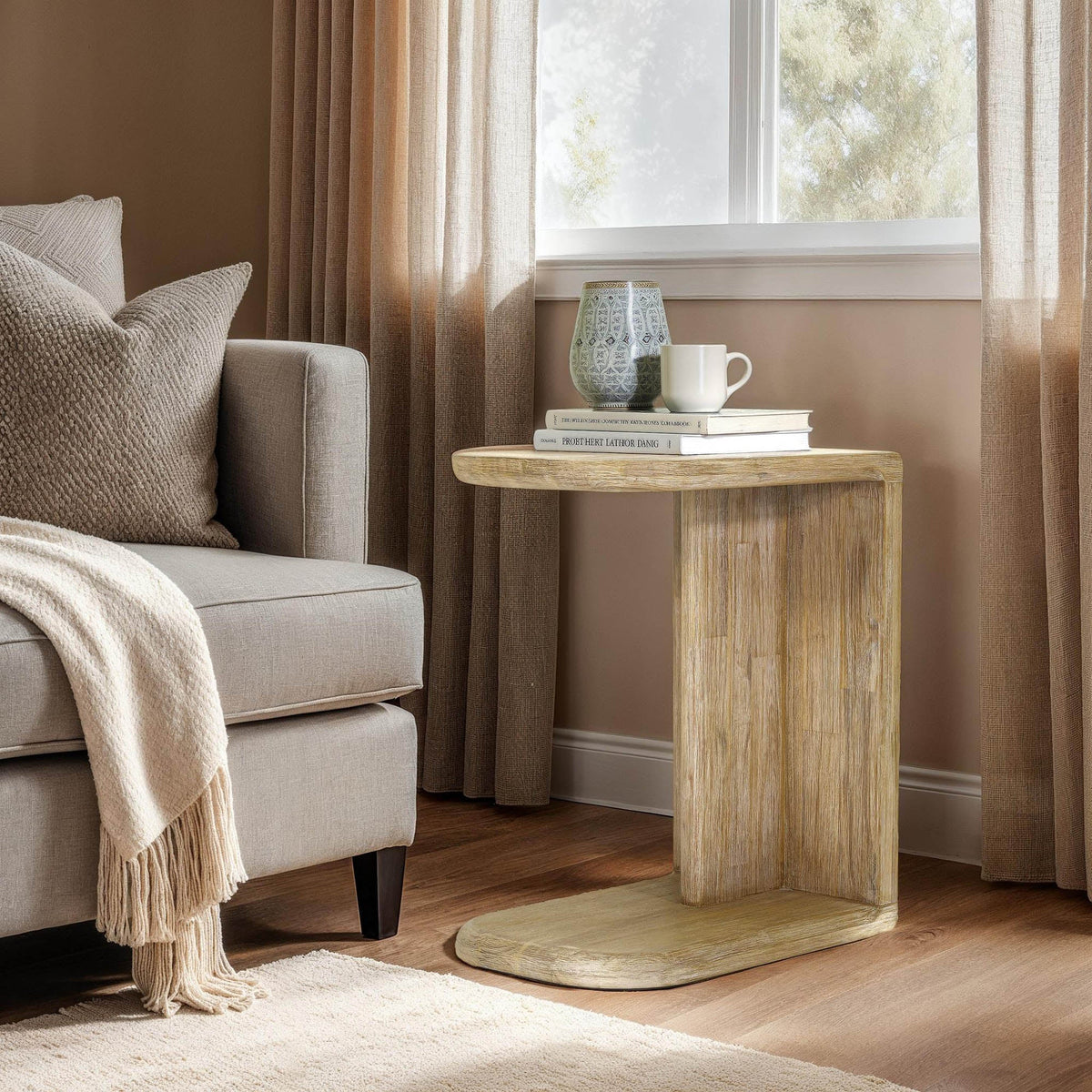 Haru C Shaped Side Table - Beige
