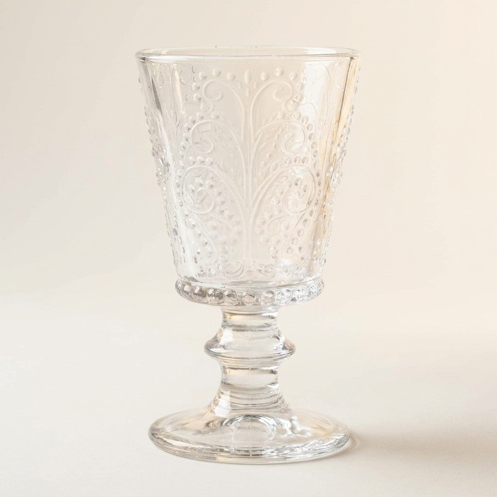 Lacework Pattern Wine Glass 6 H 12Oz - Clear